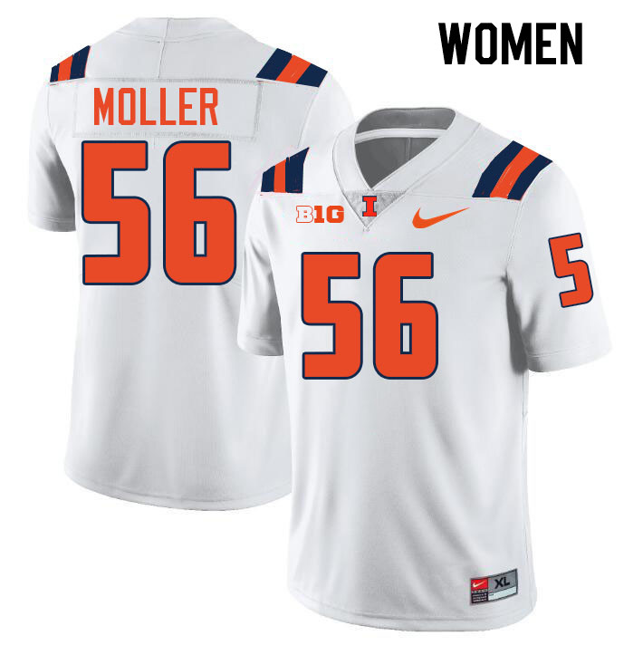 Women #56 Magnus Moller Illinois Fighting Illini College Football Jerseys Stitched-White